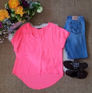 🔥Neon pink/orange high-low top summer blouse